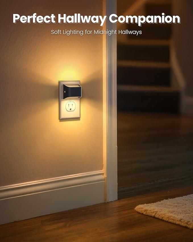 NIORSUN Night Lights Plug Into Wall, Auto Brightness Sensor Night Light, 3000K Warm White, Ultra-Slim Wall Light for Hallway Bathroom Bedroom Stairs, Black, 10 Pack