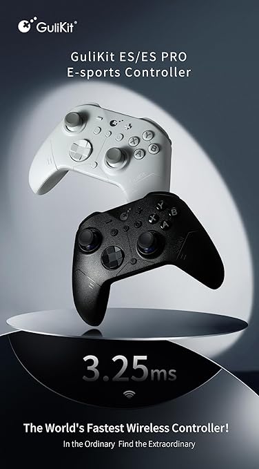 GuliKit ES PRO Fastest Wireless Controller – TMR Anti-Drift&Anti-Snapback Joysticks, Lowest Wireless Latency 3.25ms, Compatible with PC/Switch/Android/Switch 2 Wake-up,30h Battery, Gyro&Turbo for FPS