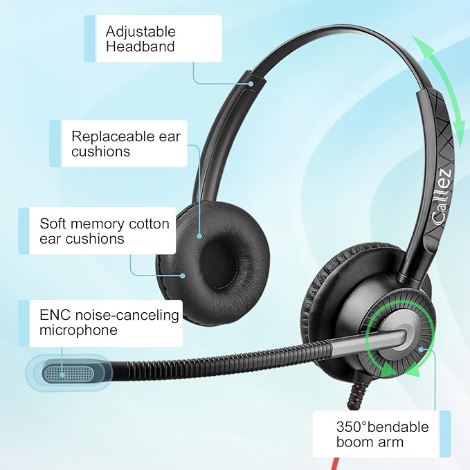 Callez Wired USB Headset with ENC Dual Noise Cancelling Mics, On-Ear Computer Headset for PC Laptop, Professional Work Headphones for Home Office Teams Skype Zoom Call Center, MS Teams Call Control