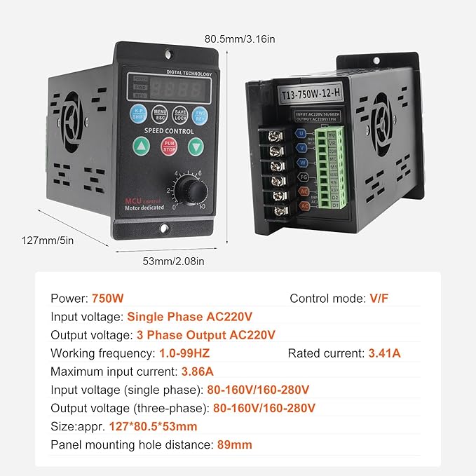 Cozyel AC 220V/0.75kw 1HP Variable Frequency Drive, 5A VFD Inverter Single-Phase to 3-Phase Frequency Converter for Spindle Motor Speed Control