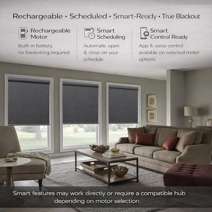 Zshine Motorized Blackout Window Blinds Customize Width (23-95 Inches) Remote Control Wireless and Rechargeable Roller Shades Blinds for Windows, Home, Office, Hotel, Club, Restaurant(82164E)
