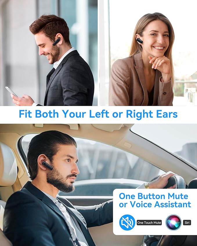 MQQC S525 Bluetooth 5.1 Wireless Earpiece, 16Hrs HD Calling, CVC8.0 Noise Cancelling, Hands-Free, Black