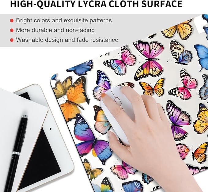 Rainbow Butterfl Square Mouse pad, Texture, Waterproof, Anti Slip Rubber Base, Computer Mouse pad, Laptop Mouse pad