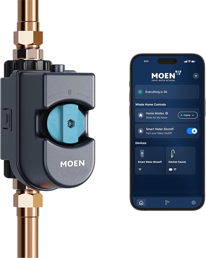 Moen Flo Smart Water Monitor and Automatic Shutoff Sensor, Wi-Fi Connected Water Leak Detector for 1-1/4-Inch Diameter Pipe, 900-002