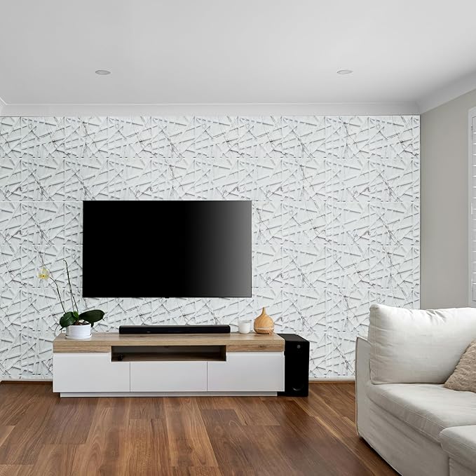 LEVOWAY 33 Pack 3D Wall Panels for Interior Wall Decor, 12''x12'' White Marble Accent Textured Wall Panels for Living Room, Gaming Room, TV Background, Cover 32 Sq.Ft