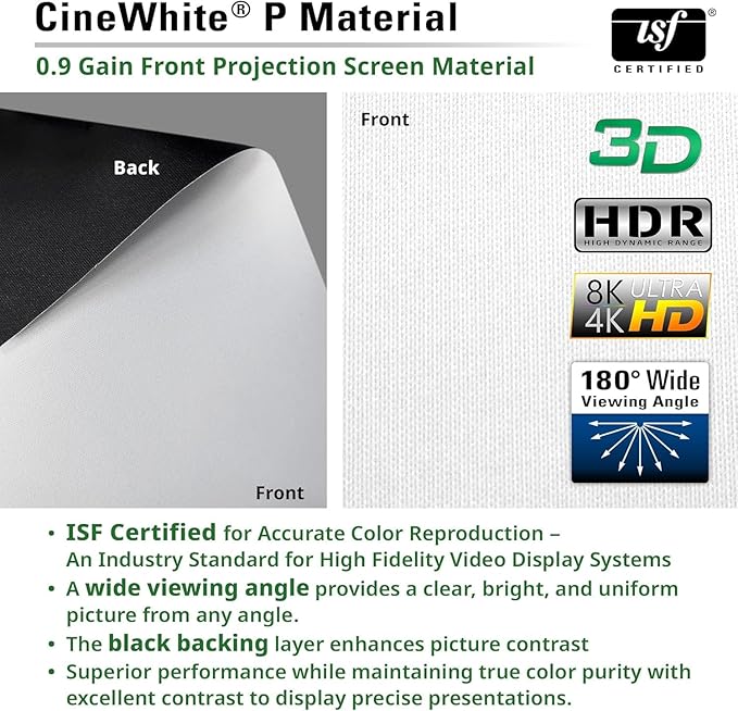 Elite Screens Manual Tab-Tension 3, 125-INCH with Extra 10" Drop, Pull Down Projector Screen Home Movie Gaming Presentations ISF Certified Premium CineWhite® P Material, MT125XWH3-E10
