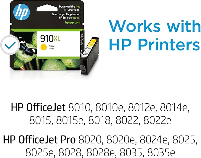 HP 910XL Yellow High-Yield Ink Cartridge | Works with OfficeJet 8010, 8020 Series, OfficeJet Pro 8020, 8030 Series | Eligible for Instant Ink | 3YL63AN
