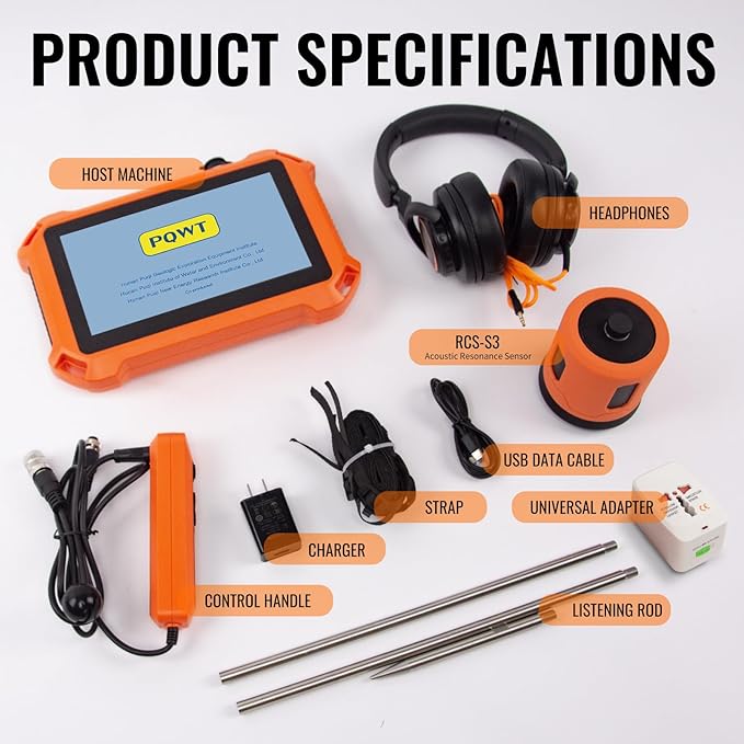 PQWT Underground Water Leak Detectors PQ125B Outdoor Wall Pipe Water Leakage Detection with Touchscreen Earphone and Carrying Case Sensor Acoustic Pipeline Sound Intensifier