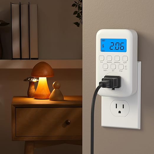HBN Watt Meter Plug with Backlight, Plug-in Socket Power Meter Electricity Usage Monitor Consumption Home Electrical Energy Monitor, Voltage Amps Wattage Electricity Usage Tester, 9 Display Modes