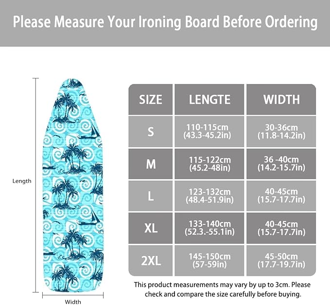 ZCFYGDX 15" x 50" Ironing Board Cover Scorch Resistant,Wear & Soil Resistant Covers, Easy Installation Elastic Edges 3 Fasteners,Lightweight & Breathable Coconut Tree Sailboat Print Size-L