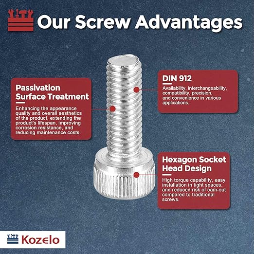 Kozelo 50pcs Socket Head Cap Screws - [M5-0.8 x 14mm] 304 Stainless Steel Allen Socket Drive for Electrical Motor 3D Printing Fan Engine Replacement Use, Silver