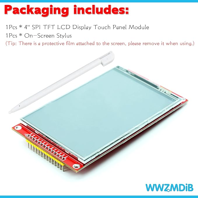 WWZMDiB TFT LCD Touch Display Module SPI Interface for Arduino (4", 480x320, ILI9488)