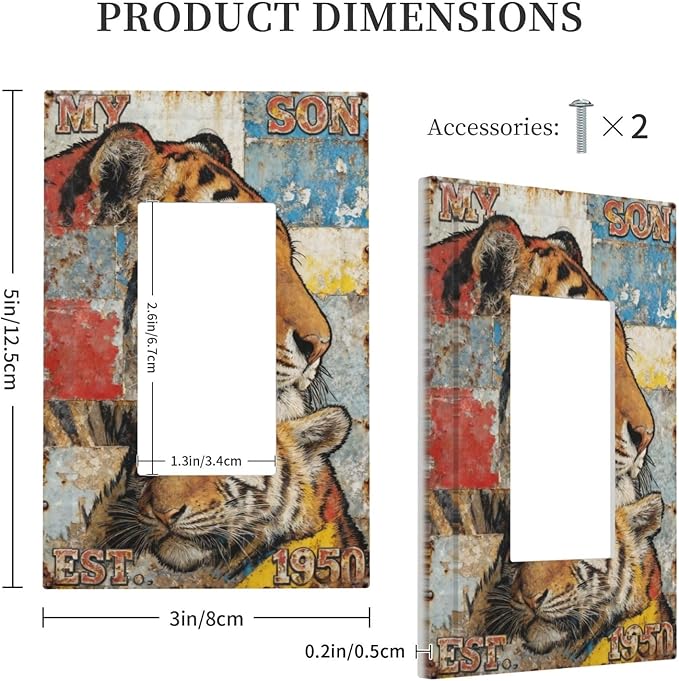 Bvtewkhz Tiger Vintage 1 Gang Single Rocker Decorative Outlet Covers Light Switch Plate Electrical Receptacle Switchplate For Bathroom Kitchen Bedroom