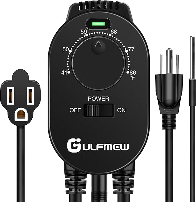 Plug in Thermostat for Heater, Thermostat Plug Outlet with 4.9FT Power Cord, Heating and Cooling Thermostats Outlet with Temperature Probe for Space Heater, Greenhouse Fan(Black,1 Pcs)