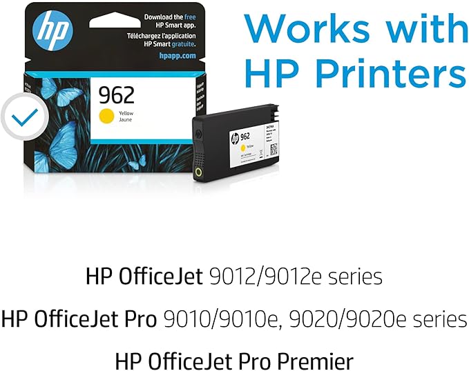HP 962 Yellow Ink Cartridge | Works with OfficeJet 9010, Pro 9010, 9020 | Eligible for Instant Ink | 3HZ98AN