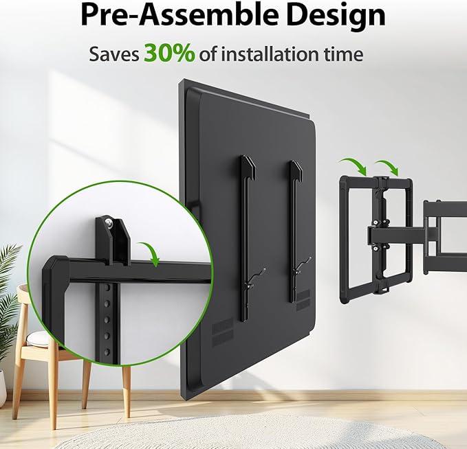 USX Mount Ultra Slim TV Wall Mount for 37-90 inch TVs, Low Profile Full Motion TV Mount with Swivel Articulating Dual Arms, Wall Bracket for Max VESA 600x400mm Holds 120lbs, Fits 16"/18"/24" Studs