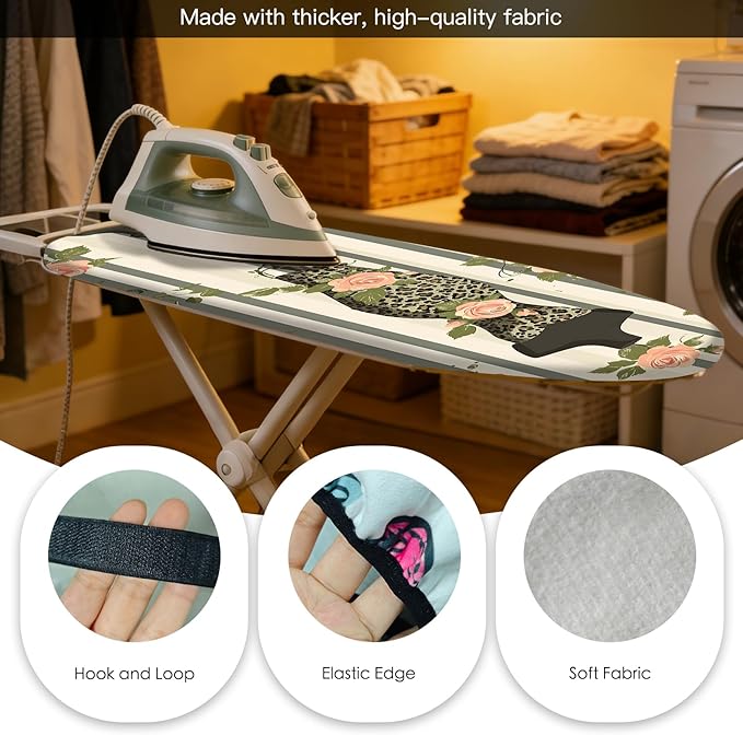 Nuxovilar Ironing Board Cover Needle Cotton 15x54 Inches | Ironing Board Cover and Pad Leopard Floral Dress Form Needle Cotton for Bedroom, Dressing Area, Laundry Room