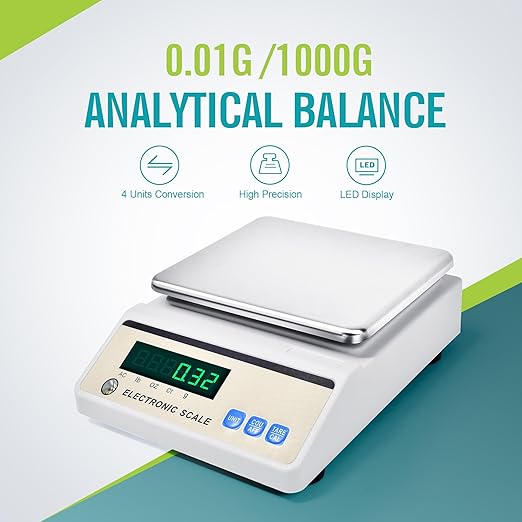 LICHEN Lab Analytical Balance 1000g x 0.01g with LED Display, High Precision Lab Scale with g/ct/oz/lb Units-Laboratory Scientific Scale for Kitchen,Pharmacy,Jewelry(No Test Weight)