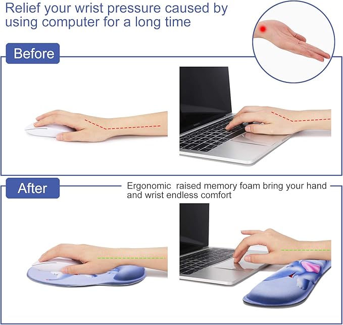 Mouse Pad Keyboard Wrist Rest, Gel Non Slip Rubber Wrist Support Rest Mouse Pad for Home Office, Computer Laptop Desk Typist Gamer, Cute Comfy Cushion Mousepad Memory Foam Ergonomic, Happy Elephant