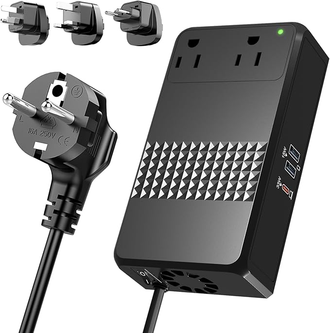220V to 110V Voltage Converter, 600W AC Sockets Power Any American Appliances Overseas, 48W GaN USB Charger, Universal Power Plug Adapter Voltage Converter US to Europe International Travel