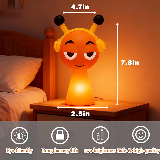 FlyPigInk Tap Night Light for Kids, Cute Ambient Lamp with 2 Brightness Levels, Eye-Caring Warm White LED, Rechargeable Nursery Light with Type-C Fast Charging, Durable Blow-Molded Design