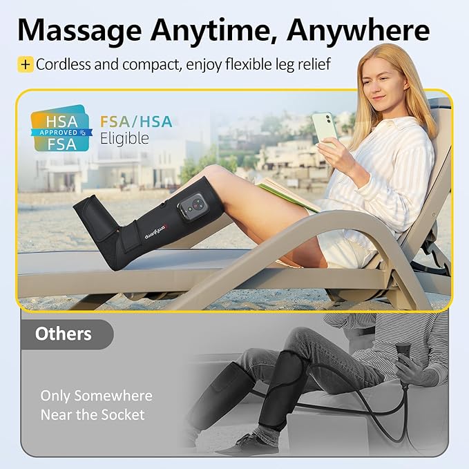 Comfytemp Air Compression Therapy Device K1011, Cordless Leg Massager for Circulation and Pain Relief, Portable Foot and Calf Massage Boot, Ideal for Dad Men Mom Women Seniors (1 Pack)