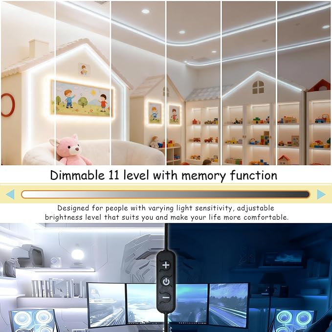 Aalnfe 2 Set Led Strip Lights for Bedroom Dimmable 10 FT 180 LEDs Rope Light Flexible Super Bright White Tape Lights for Ceiling Room Home Decor Luces LEDs （20FT）