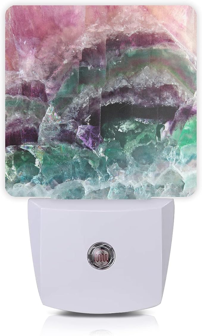 Smoaffly Color Pink Fluorite Crystal Stone Night Light Plug-in LED Nightlights Auto Sensor Night Lamp Dusk-to-Dawn Lamp Home Decor for Nursery Children Girls Boys