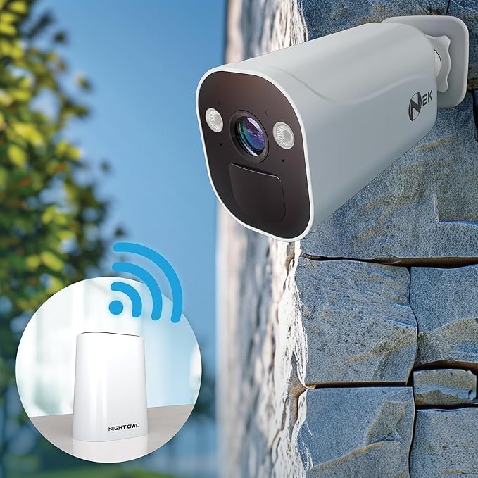 Night Owl 8 Channel Wi-Fi Video Home Security Hub with (4) Battery-Powered Wi-Fi 2K HD Indoor/Outdoor Spotlight Cameras with 2-Way Audio and 64GB microSD Card (Expandable up to 8 Cameras)