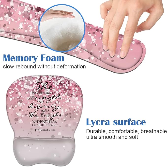 Ergonomic Mouse Pad Wrist Support and Keyboard Wrist Rest Set with Coasters, Non-Slip PU Base, Easy Typing & Pain Relief, Perfect for Home Office Working Studying, Bible Verses Proverbs 31:25