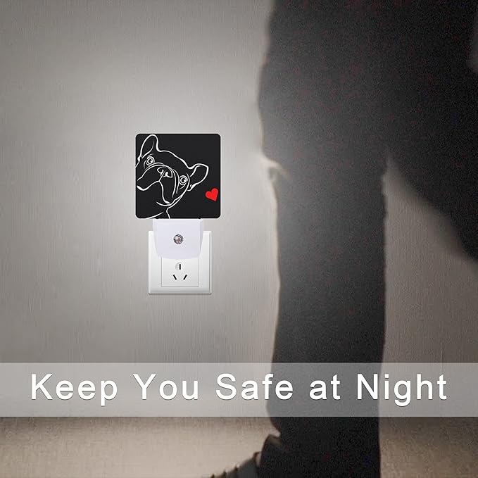 Smoaffly French Bulldog Dog red Heart Night Light Plug-in LED Nightlights Auto Sensor Night Lamp Dusk-to-Dawn Lamp Home Decor for Nursery Children Girls Boys