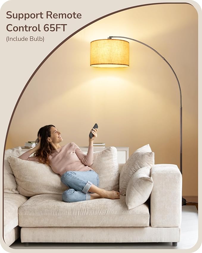 EDISHINE Dimmable Mid Century Modern Floor Lamp with Remote, Tall Arc Standing Lamps with Adjustable Drum Shade, Standing Corner Light for Living Room, Bedroom, Dining Room, Bronze