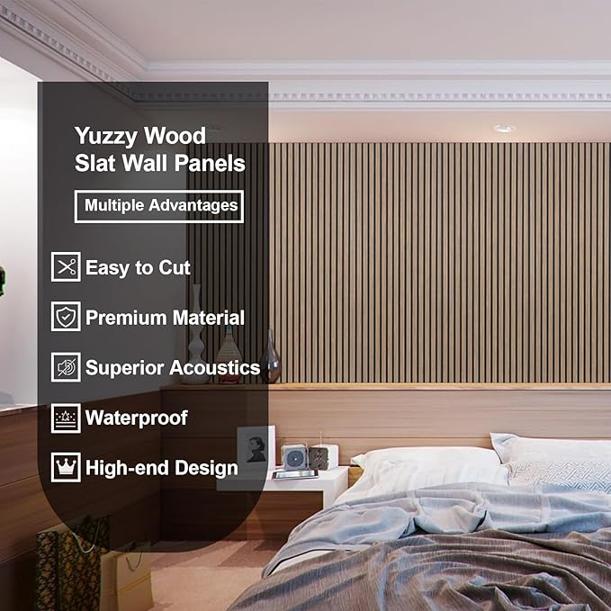 Yuzzy Wood Panels for Wall - 9 Feet Dark Walnut Wood Slat Acoustic Panels 2 PCS - Modern Sound Absorbing Wall Panels for Interior Wall Decor for Home, Office, Studio