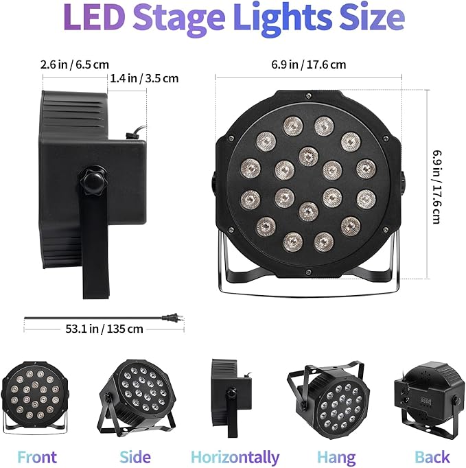 SmarketBuy Stage Lights with Sound Activated & DMX Control, 8 Pack 18x3 W LED Par Lights, Versatile DJ Light for Stage Uplighting, Wedding, Party Events, Clubs,Music Shows & Holiday Decorations