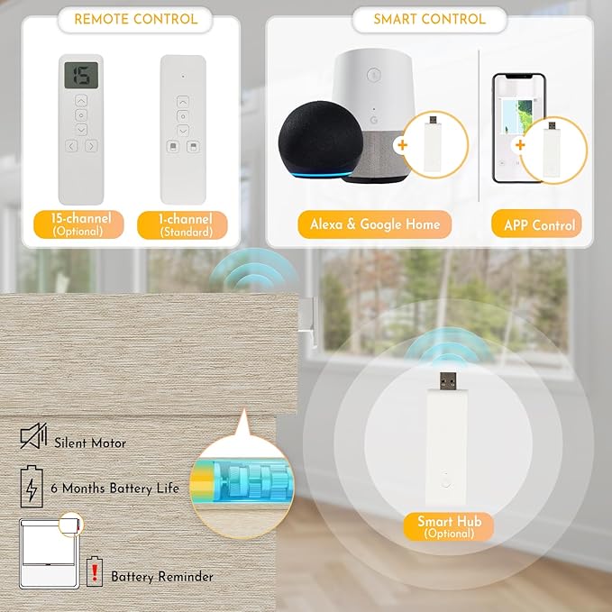 Persilux Smart Motorized Blinds with Remote, No Drill Automatic Roller Shades for Indoor Windows, Blackout Linen Fabric, Electric Blinds for Windows, Nature Khaki C153BO-3, Custom Size