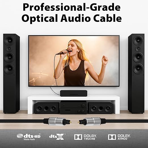 Cyberguys! Optical Audio Cable, Digital Optical Cable with Toslink Connectors, Braided Digital Audio Cables for Soundbar, TV, Receiver, Speaker, Xbox, PS5, Blu-Ray – Gold-Plated, 3.3ft