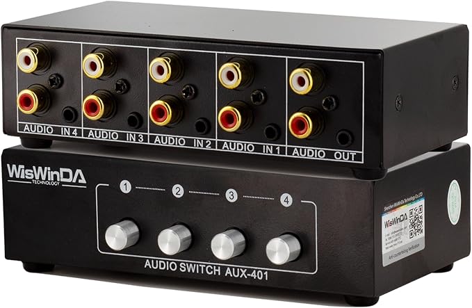 4-in 1-Out RCA 3.5mm AuxAudio Switch Box Audio Converter 4 Channels 1-in 4-Out Passive Audio Selector Switcher Box Connectors (RCA+AUX 4IN-1OUT/1IN-4OUT)