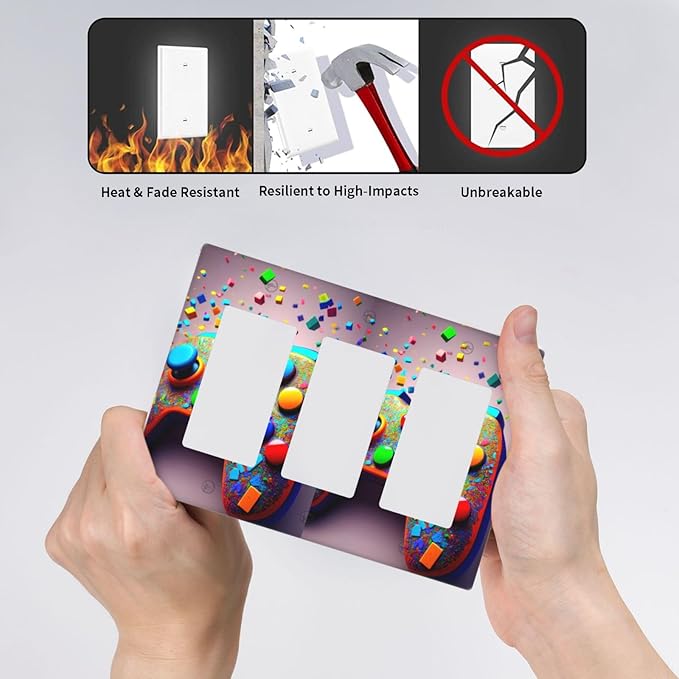 Bvtewkhz Videos Game Controller 3 Gang Triple Rocker Decorative Light Switch Covers Electrical Faceplate Switchplates for Bathroom Kitchen Home
