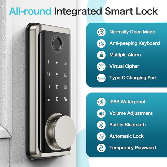 Keyless Entry Door Lock Deadbolt with Handle Set, Smart Locks for Front Door, Digital Door Lock with Keypad Set, Door Code Lock with Touchscreen, Compatible with Alexa, Satin Nickel