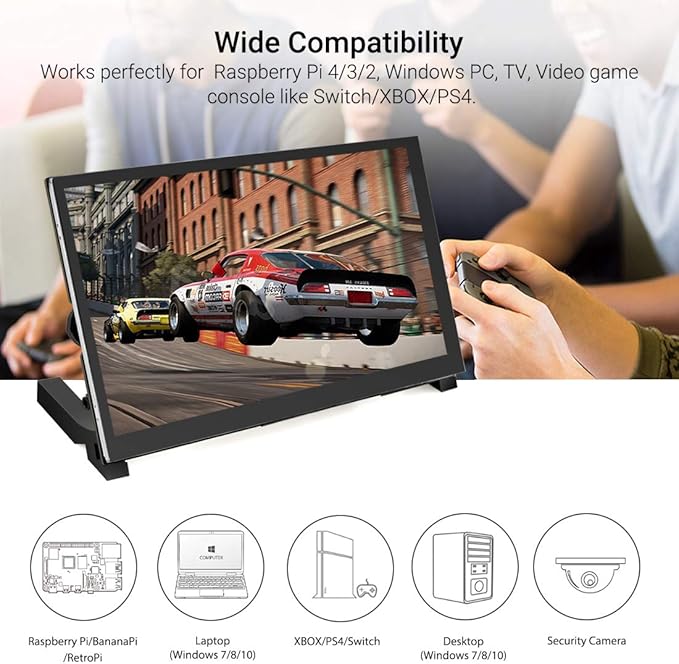 ELECROW 7 Inch Touchscreen Monitor for Raspberry Pi - 1024x600 IPS Capacitive Touch Screen HD Mini LCD Display with Stand Compatible with Raspberry Pi 5/4B/3B+/3B, BB Black, Win11/10/8/7, Driver Free