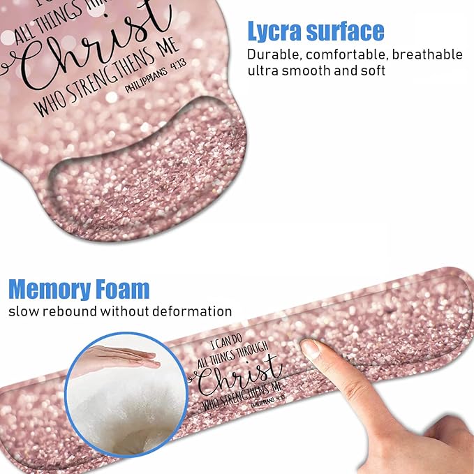Keyboard Wrist Rest + Mouse Pad Wrist Support Set with Coasters, Non-Slip PU Base Ergonomic Mousepad for Home Office Working Studying Easy Typing & Pain Relief, Bible Verse Philippians 4-13
