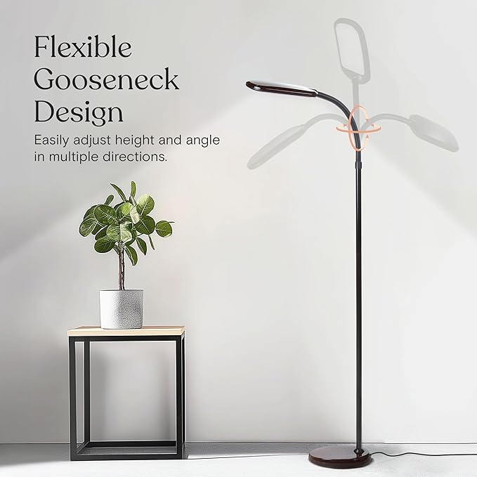 Brightech Litespan Slim LED Floor Reading Lamp - Modern Tall Lamp with Adjustable Gooseneck for Living Rooms & Offices - Dimmable Crafts Work Light - Brown