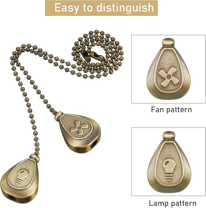 Patelai 4 Pieces Ceiling Fan Pull Chain Extender Ornament 12 Inch Ceiling Pull Chain Extension Classic Drop Shaped Pendant Beaded Ball Cord for Fan light lamp decorative with Connector(Bronze)