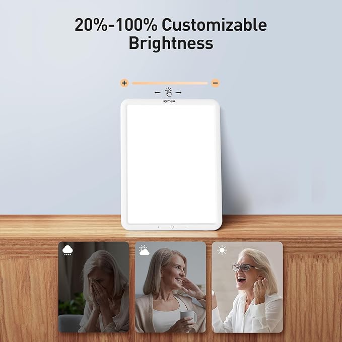 sympa Light Therapy Lamp, Sun Lamp with 10000 Lux, Happy Mood Lamp with Adjustable Brightness, Memory Function & 30 Minute Timer & Rotatable Stand, for Home Office Traveling