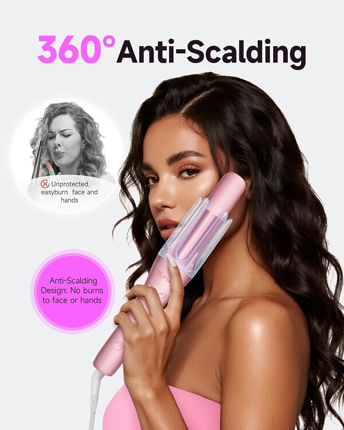 TSUYAGLA Automatic Curling Iron,1 1/4 Hair Curler with 3 Temperatures, 10S Fast Heating, 2-Way Rotation, 30 Min Auto Shut-Off, 500 Million Ionic, Anti-Scald-Tangle for Long Hair