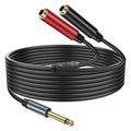 XMSJSIY 1/4" 6.35mm TS Mono Splitter 1 to 2 Audio Y Splitter Cable Adapter 6.35mm TS Male to Dual Female Mono Guitar Signal Audio Cord Gold Plaed for OFC HiFi TS Speaker Microphone Headphone-2M/6.5FT