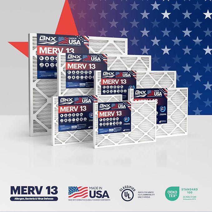 BNX TruFilter 14x18x1 Air Filter MERV 13 (12-Pack) - MADE IN USA - Electrostatic Pleated Air Conditioner HVAC AC Furnace Filters for Allergies, Pollen, Mold, Bacteria, Smoke, Allergen, MPR 1900 FPR 10