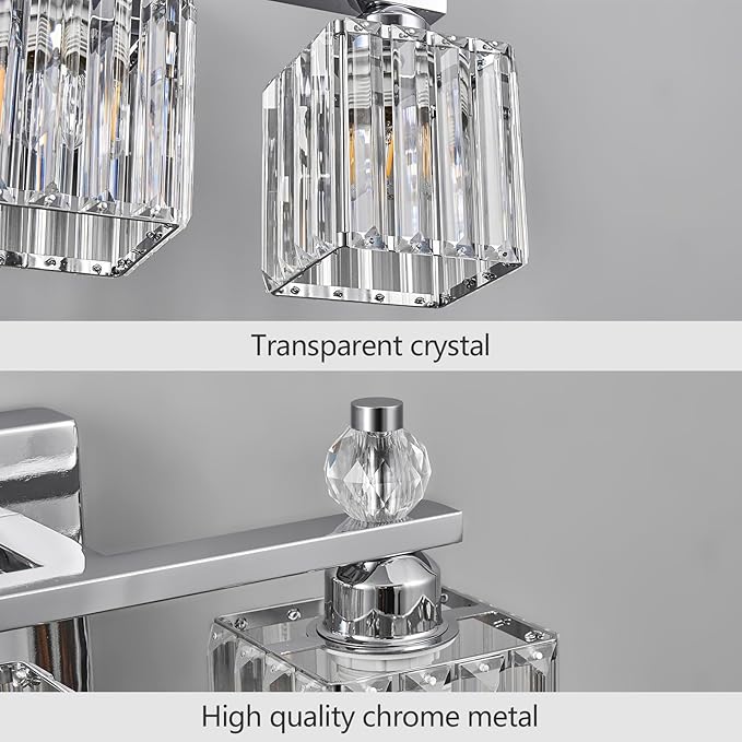 FDPBY Chrome Bathroom Vanity Lights Crystal Vanity Light Bathroom Lighting Fixtures 2 Light Modern Vanity Lighting Fixtures