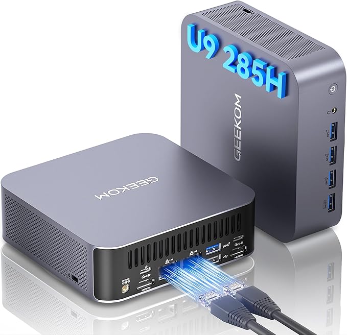 GEEKOM GT15 Max AI Mini PC, with Intel Core Ultra 9 285H&Arc 140T GPU (99 Tops), 32GB DDR5 (Not LPDDR), 1TB SSD, Windows 11 Pro, WiFi 7, Dual 2.5GbE, USB4, 8K, Desktop Computer for Home Office&Gaming