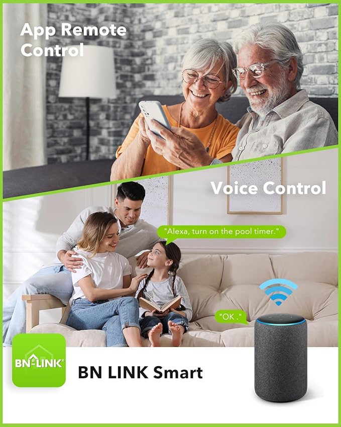 BN-LINK Pool Pump Timer, Outdoor Indoor Smart Wi-Fi Timer Box, 2HP 40A Max, 120, 240, 277 VAC, for Pool Pump, Water Heater, Fans, SPA, Compatible with Smart Phone, Alexa, Google Assistant